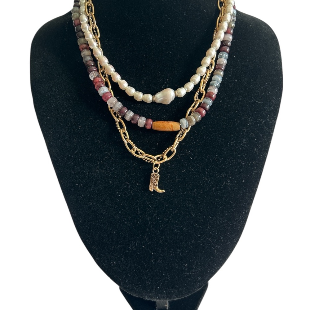 Free People Gold and White Layered Necklace